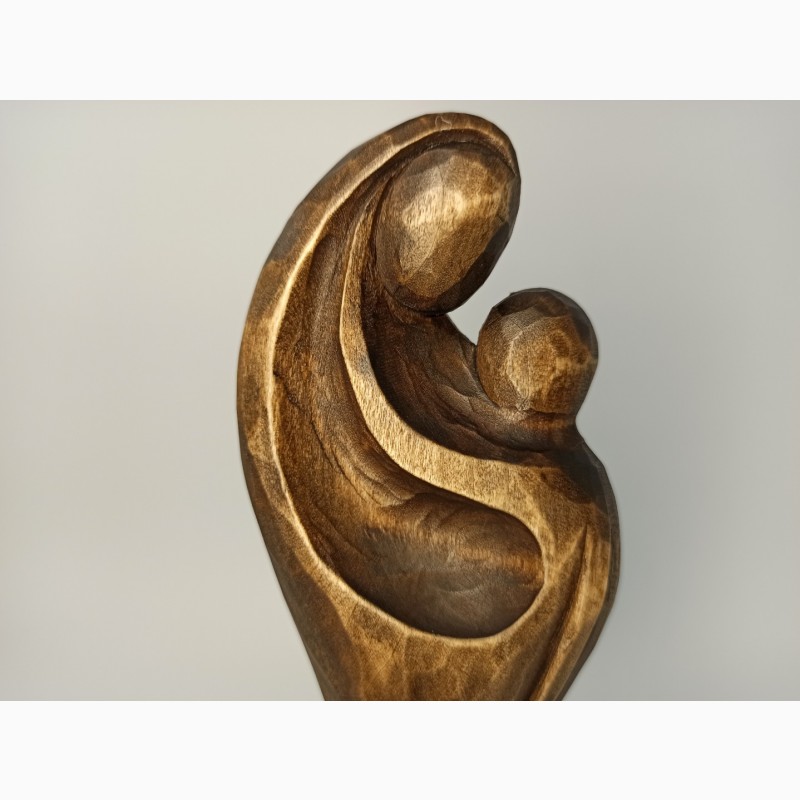 Фото 10. Жінка з дитиною 21.5 см, різьба по дереву, скульптура матері з дитиною, декор мінімалізм