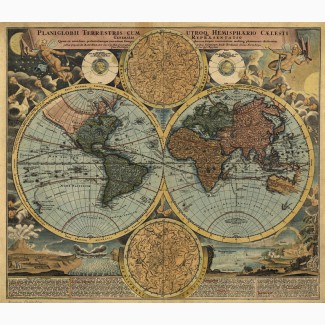 VIP- подарок - Настенная карта Карта мира двух полушарий для кабинета