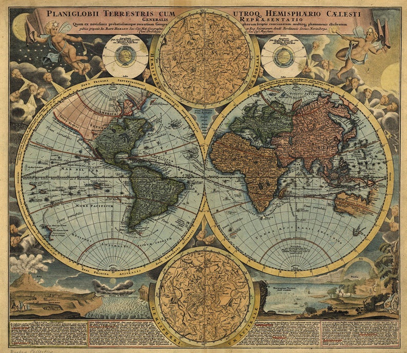 VIP- подарок - Настенная карта Карта мира двух полушарий для кабинета