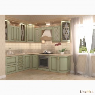 Кухня наборная в цвете Клен зеленый патина