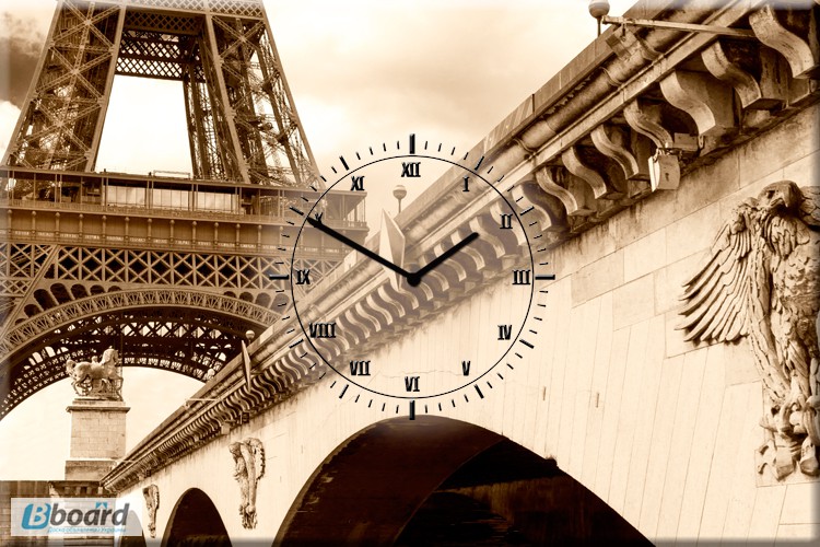 Часы настенные на холсте Париж сепия 40х60 см