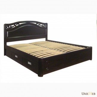 Двуспальная деревянная кровать с ящиками из массива ясеня
