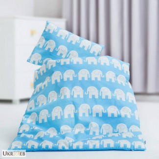 Детское белье в кроватку для новорожденных, Комплект Слоники голубые