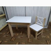 Детский стол со стулом (белый + натуральное дерево)