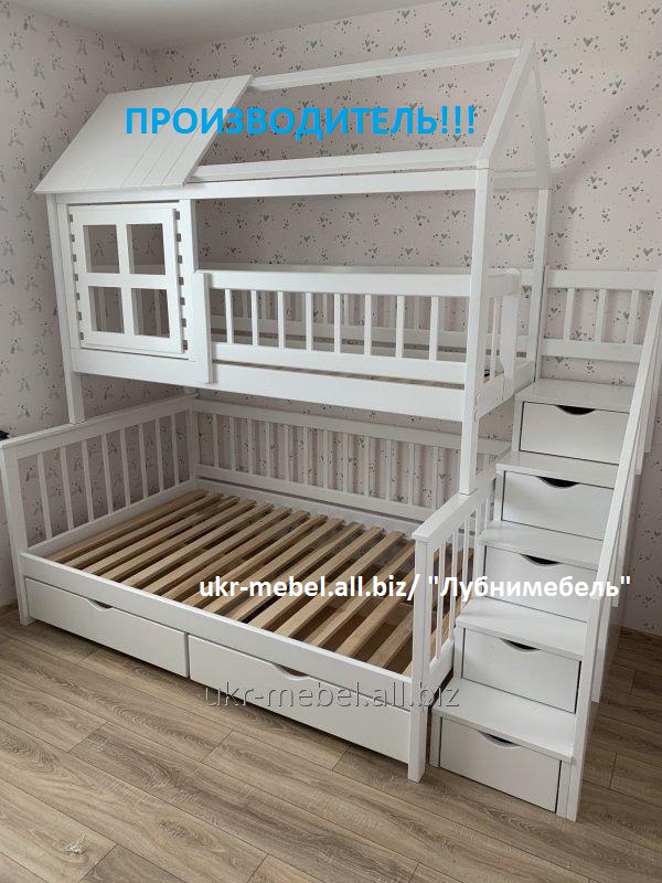 Фото 3. Кровать двухъярусная деревянная Домик плюс, двоярусне ліжко