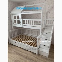 Кровать двухъярусная деревянная Домик плюс, двоярусне ліжко