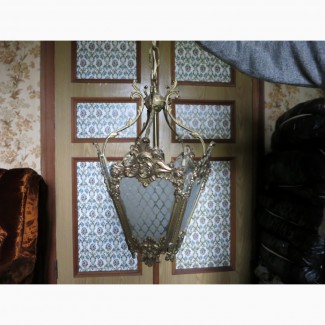 Светильник бронзовый пятигранный со стеклянными рифлеными вставками