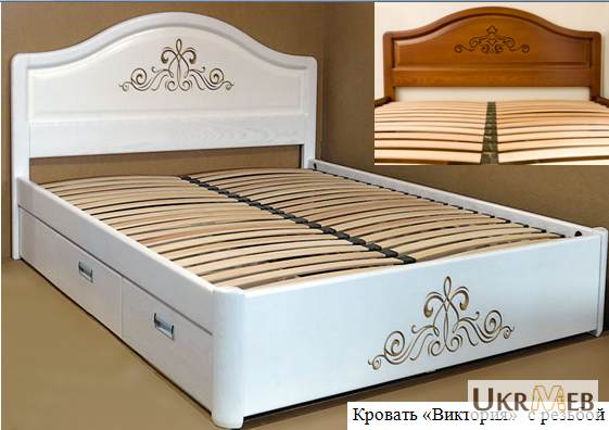 Фото 2. Двуспальная деревянная кровать с ящиками Вика из массива ясеня