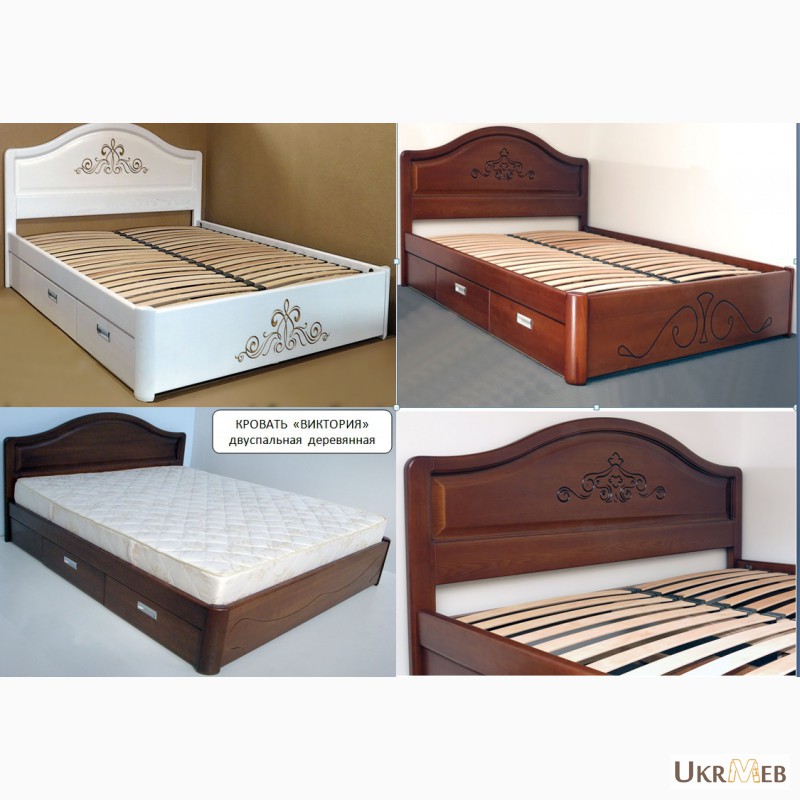 Фото 6. Двуспальная деревянная кровать с ящиками Вика из массива ясеня